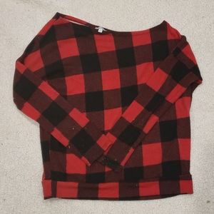 Off the Shoulder Buffalo Plaid shirt